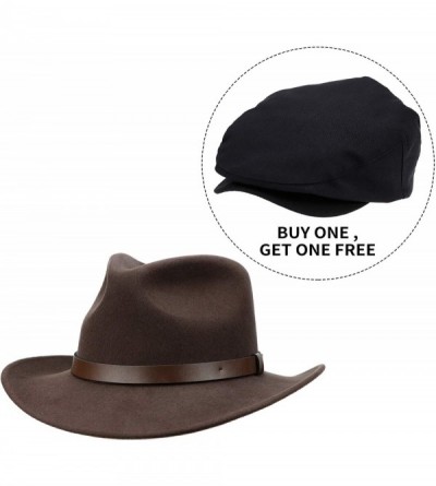 Cowboy Hats Cowboy Hat Men Wool Felt Brown Western Outback Gambler Wide Brim Adjustable Sizes Crushable - Brown - CP18X2IYR8R...