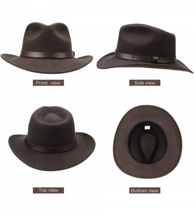 Cowboy Hats Cowboy Hat Men Wool Felt Brown Western Outback Gambler Wide Brim Adjustable Sizes Crushable - Brown - CP18X2IYR8R...