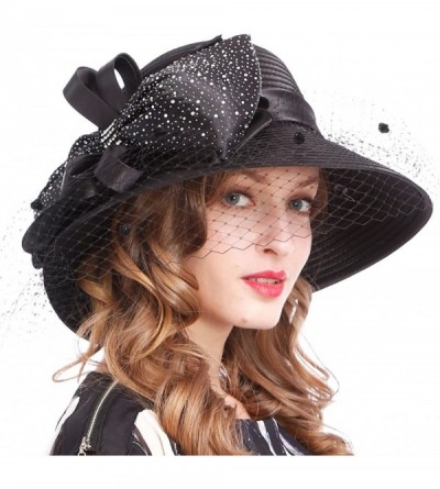 Sun Hats Kentucky Derby Dress Church Cloche Hat Sweet Cute Floral Bucket Hat - Veil-black - CI18DG87IRO $35.96