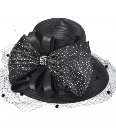 Sun Hats Kentucky Derby Dress Church Cloche Hat Sweet Cute Floral Bucket Hat - Veil-black - CI18DG87IRO $35.96