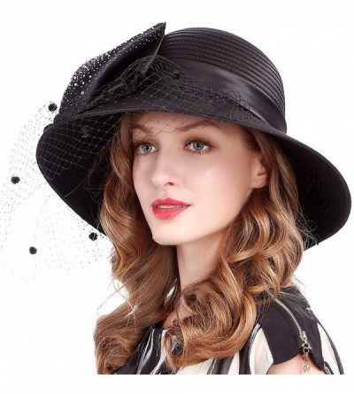 Sun Hats Kentucky Derby Dress Church Cloche Hat Sweet Cute Floral Bucket Hat - Veil-black - CI18DG87IRO $35.96