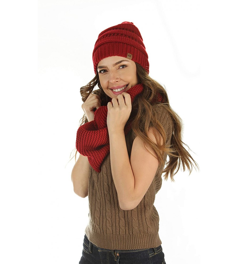 Skullies & Beanies Womens Cable Knit Beanie Hats Winter Warm Hat - Red - CF18EN4A6CD $13.91