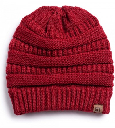 Skullies & Beanies Womens Cable Knit Beanie Hats Winter Warm Hat - Red - CF18EN4A6CD $13.91