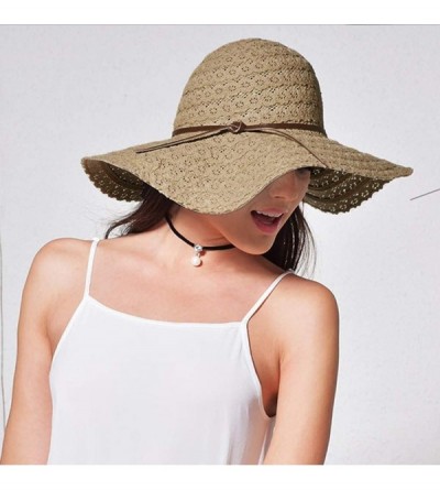 Sun Hats Beach Sun Hats for Women Cotton Foldable Wide Brim Sun Hat UPF Travel Floppy Hat - Khaki - CJ18RWD2YOK $26.20