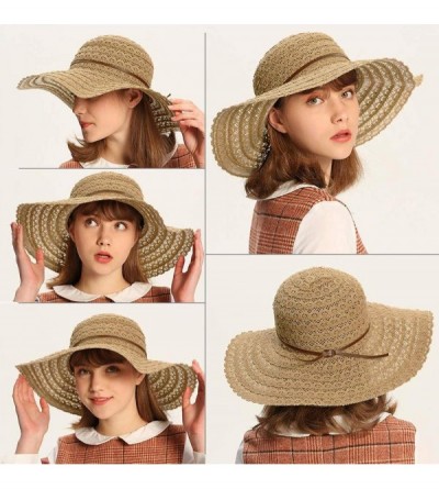 Sun Hats Beach Sun Hats for Women Cotton Foldable Wide Brim Sun Hat UPF Travel Floppy Hat - Khaki - CJ18RWD2YOK $26.20