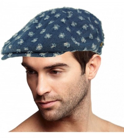 Newsboy Caps Men's 100% Cotton 7 Panel Ivy Mixed Pattern Driver Cabby Flat Cap Hat S/M Distressed Denim - C318OWZWK8U $10.32