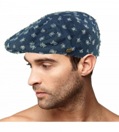 Newsboy Caps Men's 100% Cotton 7 Panel Ivy Mixed Pattern Driver Cabby Flat Cap Hat S/M Distressed Denim - C318OWZWK8U $10.32