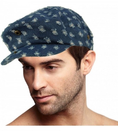 Newsboy Caps Men's 100% Cotton 7 Panel Ivy Mixed Pattern Driver Cabby Flat Cap Hat S/M Distressed Denim - C318OWZWK8U $10.32