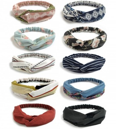 Headbands 10 Pack Boho Headbands for Women Vintage Cross Elastic Head Wrap Hair Accessories - C4189Y5YIZ4 $32.19