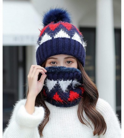 Skullies & Beanies 2 Piece Set Women Skull Beanie Snow Ski Hat Neck Circle Scarf Balaclavas Winter Knit Fleece Cap Cold Weath...