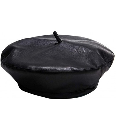 Berets Women's Retro PU Leather Painter Newsboy Cap Cabbie Beret Beanie Hat Winter - Black - CI18HQOXAQI $17.37