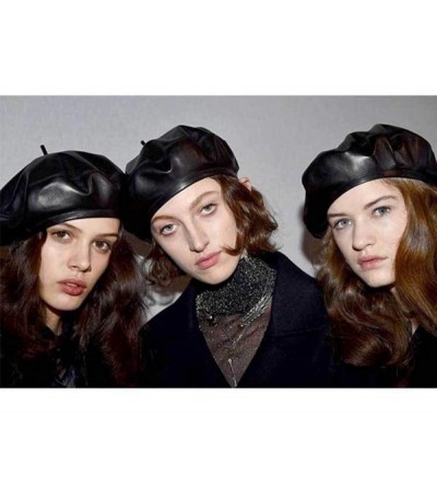 Berets Women's Retro PU Leather Painter Newsboy Cap Cabbie Beret Beanie Hat Winter - Black - CI18HQOXAQI $17.37