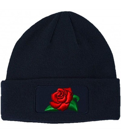Skullies & Beanies Custom Patch Beanie Rose Flower A Embroidery Skull Cap Hats for Men & Women - Navy - C518A6I7HIQ $15.75