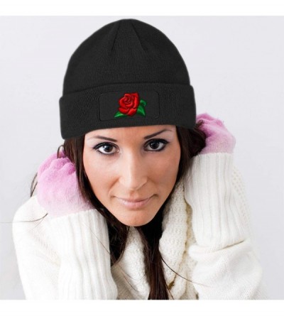 Skullies & Beanies Custom Patch Beanie Rose Flower A Embroidery Skull Cap Hats for Men & Women - Navy - C518A6I7HIQ $15.75