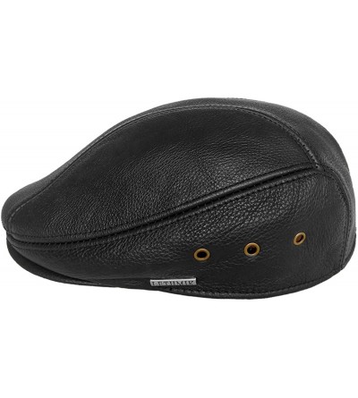 Newsboy Caps Newsboy Classic Flat Hat Genuine Leather Cabbie Hat Driving Ivy Cap - Black With 3 Airholes - CR126AI82U1 $26.32