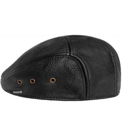Newsboy Caps Newsboy Classic Flat Hat Genuine Leather Cabbie Hat Driving Ivy Cap - Black With 3 Airholes - CR126AI82U1 $26.32