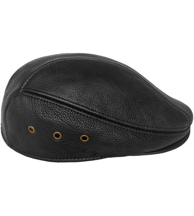 Newsboy Caps Newsboy Classic Flat Hat Genuine Leather Cabbie Hat Driving Ivy Cap - Black With 3 Airholes - CR126AI82U1 $26.32