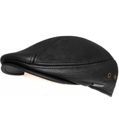 Newsboy Caps Newsboy Classic Flat Hat Genuine Leather Cabbie Hat Driving Ivy Cap - Black With 3 Airholes - CR126AI82U1 $26.32