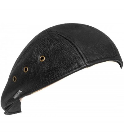 Newsboy Caps Newsboy Classic Flat Hat Genuine Leather Cabbie Hat Driving Ivy Cap - Black With 3 Airholes - CR126AI82U1 $26.32