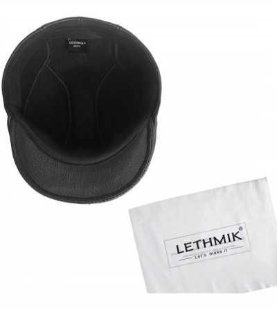 Newsboy Caps Newsboy Classic Flat Hat Genuine Leather Cabbie Hat Driving Ivy Cap - Black With 3 Airholes - CR126AI82U1 $26.32