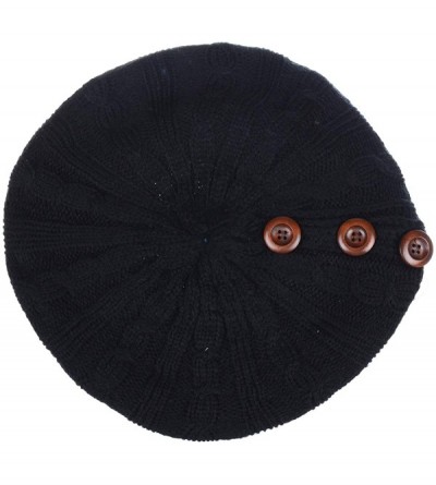 Berets Women's Fall French Style Cable Knit Beret Hat W/Sequin/Wooden Button - CH18LEIH8N7 $26.76
