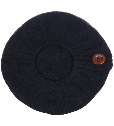 Berets Women's Fall French Style Cable Knit Beret Hat W/Sequin/Wooden Button - CH18LEIH8N7 $26.76