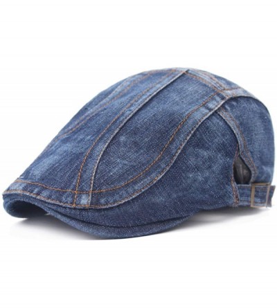 Newsboy Caps Men's Linen Duckbill Ivy Newsboy Hat Scally Flat Cap - Jean Blue - CV18I50740T $14.65
