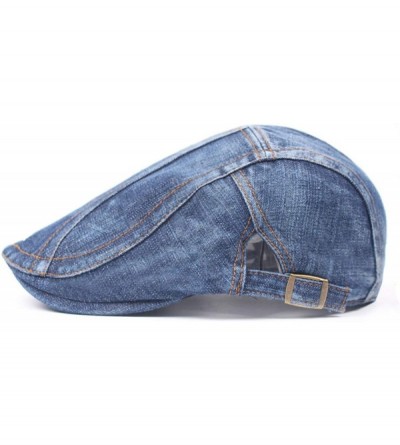 Newsboy Caps Men's Linen Duckbill Ivy Newsboy Hat Scally Flat Cap - Jean Blue - CV18I50740T $14.65