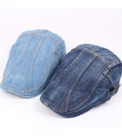 Newsboy Caps Men's Linen Duckbill Ivy Newsboy Hat Scally Flat Cap - Jean Blue - CV18I50740T $14.65