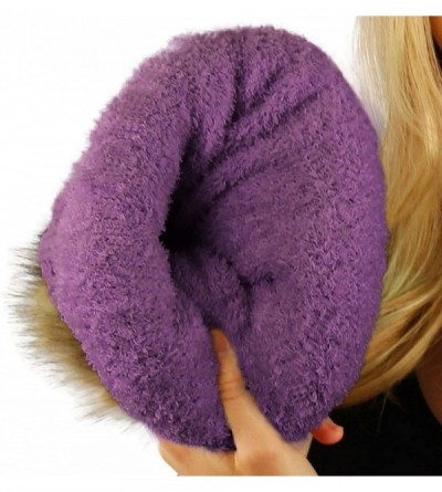 Skullies & Beanies Winter Sherpa Fleeced Lined Chunky Knit Stretch Pom Pom Beanie Hat Cap - Solid Violet - CF18K2QL6OA $16.90