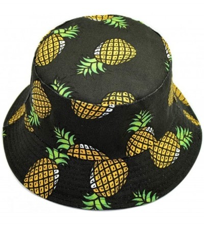 Bucket Hats Fruit Pattern Bucket Hat Summer Fisherman Cap Hawaii Sun Hat for Men Womens - Pineapple Black - C318OHUHL6U $12.66
