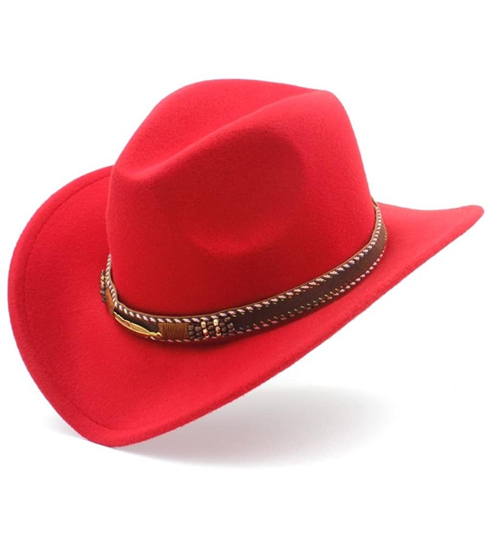 Cowboy Hats Unisex Western Cowboy Hat Felt Punk Roll Up Brim Sombrero Hombre Caps - Wine Red - C918IKXXLT5 $19.21