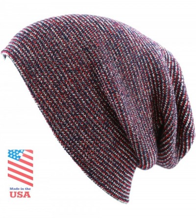 Skullies & Beanies F902 Made in USA Unisex Thick Two Tone Cuff Beanie Skull Cap - Red-white-navy - C612MU5RAVF $7.51