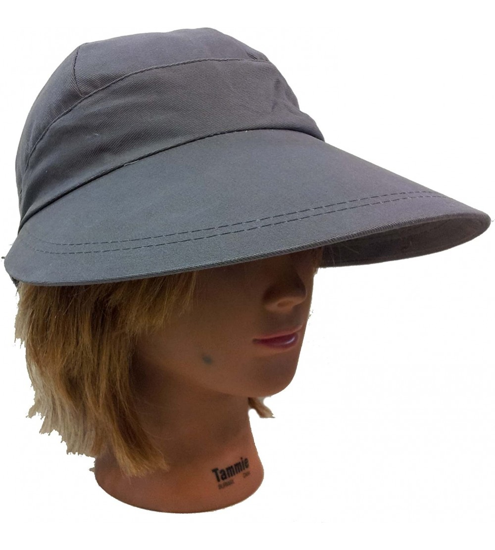 Sun Hats Ladies Women Fashion Large Visor Wide Brim Sun Uv Protect 100% Cotton Cover Hat - D Gary - CU1227QA43D $12.25