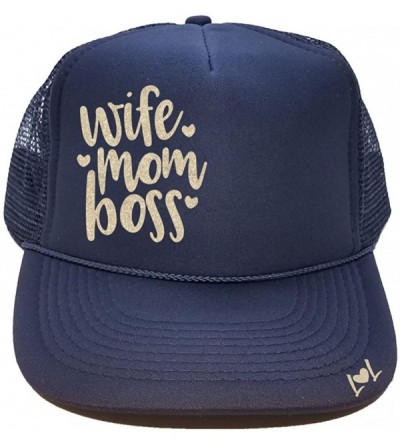 Baseball Caps Wife Mom Boss - Glitter Trucker Hat (Custom) - Navy - CM1887LO8K3 $42.44
