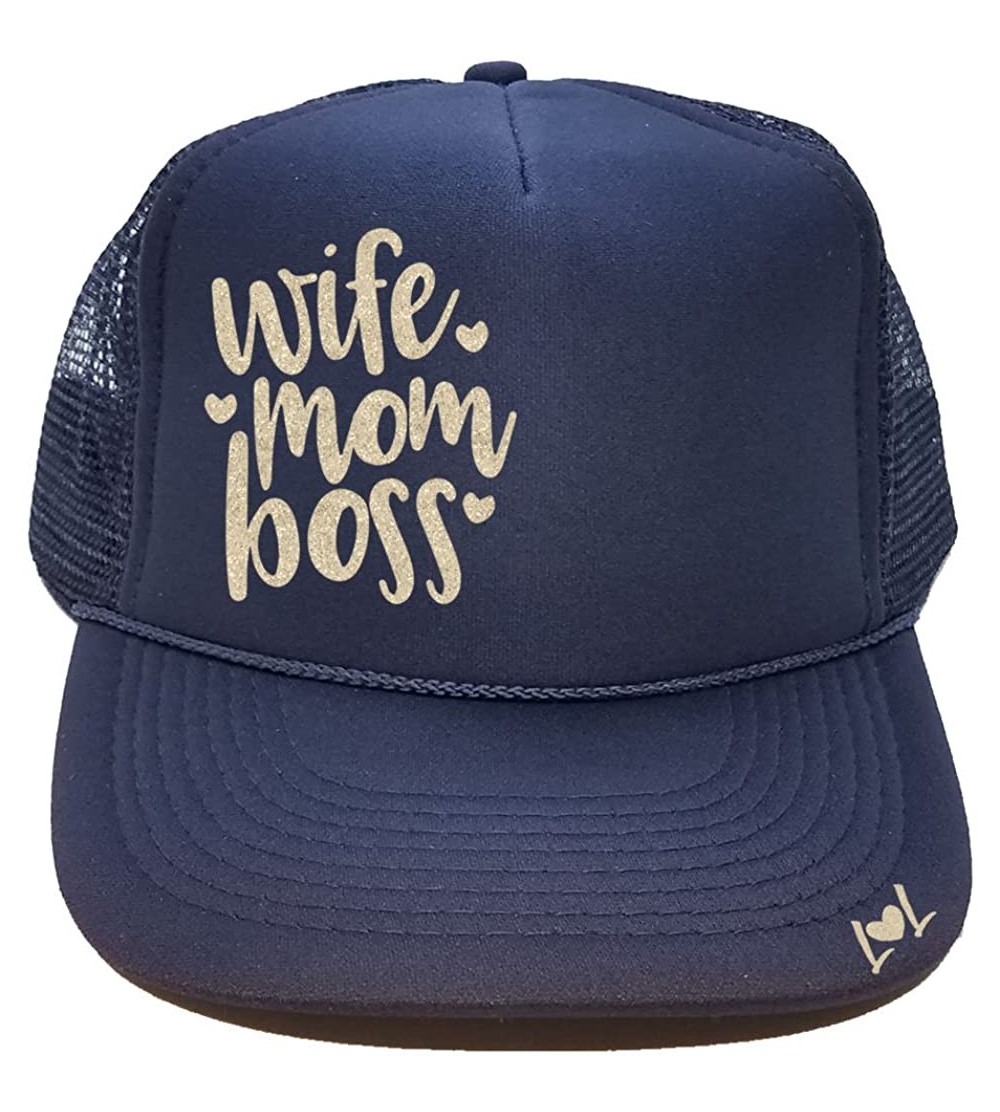 Baseball Caps Wife Mom Boss - Glitter Trucker Hat (Custom) - Navy - CM1887LO8K3 $28.10