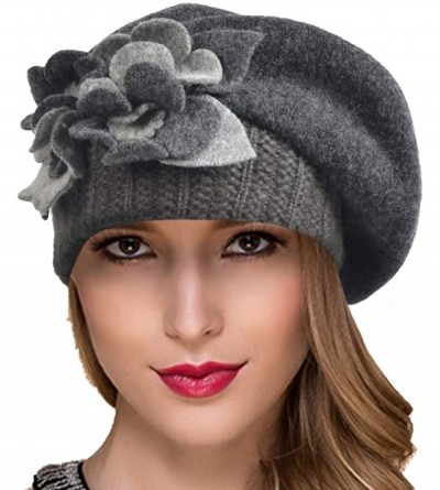 Berets Womens Beret 100% Wool French Beret Beanie Winter Hats Hy022 - Hy023-grey - CQ18HNAN0R9 $10.06