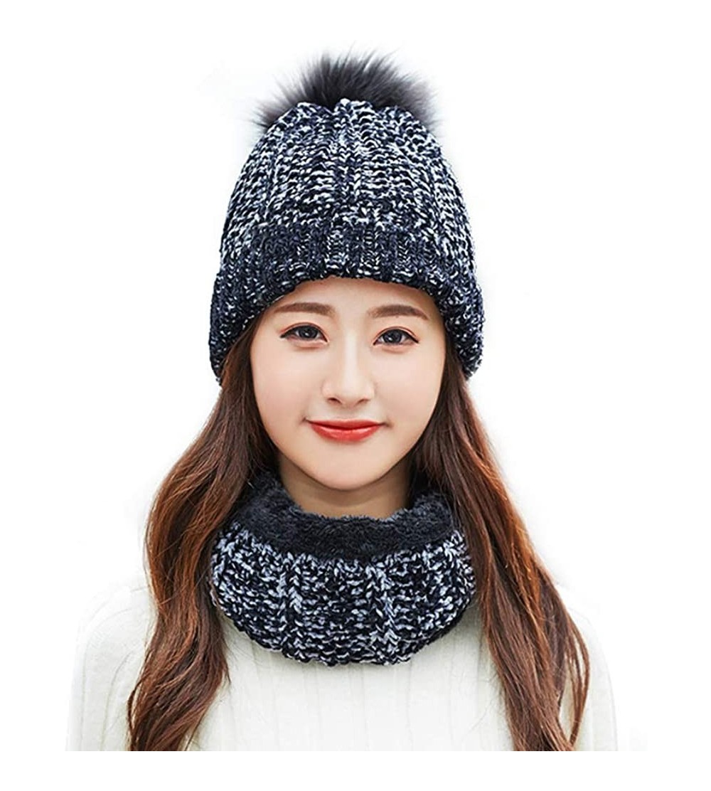 Skullies & Beanies Women's Winter Hat and Scarf Set Knit Beanie Hats Warm Snow Skull Caps - Black - CC18K6H6KIE $11.71