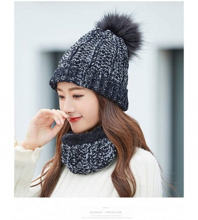 Skullies & Beanies Women's Winter Hat and Scarf Set Knit Beanie Hats Warm Snow Skull Caps - Black - CC18K6H6KIE $11.71