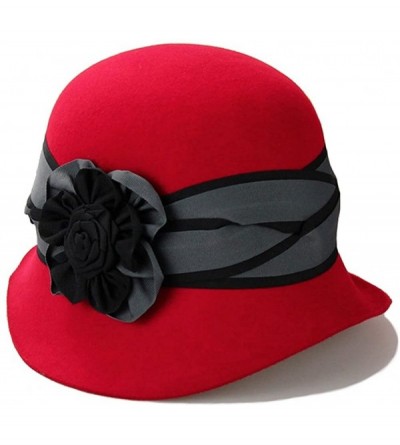 Fedoras Women's 100% Wool Felt Hat Winter Cloche Hat - Red - CB12MYE7TPW $82.58