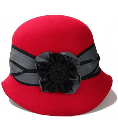 Fedoras Women's 100% Wool Felt Hat Winter Cloche Hat - Red - CB12MYE7TPW $76.09