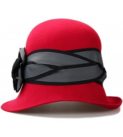 Fedoras Women's 100% Wool Felt Hat Winter Cloche Hat - Red - CB12MYE7TPW $76.09