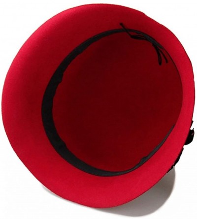 Fedoras Women's 100% Wool Felt Hat Winter Cloche Hat - Red - CB12MYE7TPW $29.69