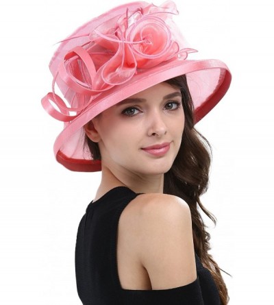 Sun Hats Women's Kentucky Derby Racing Horse Organza Hat Church Wedding Dress Party Occasion Cap - Pink - CG12B3ILWKV $19.34