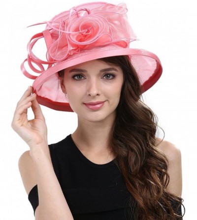 Sun Hats Women's Kentucky Derby Racing Horse Organza Hat Church Wedding Dress Party Occasion Cap - Pink - CG12B3ILWKV $19.34