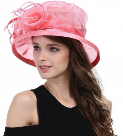 Sun Hats Women's Kentucky Derby Racing Horse Organza Hat Church Wedding Dress Party Occasion Cap - Pink - CG12B3ILWKV $19.34