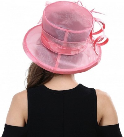 Sun Hats Women's Kentucky Derby Racing Horse Organza Hat Church Wedding Dress Party Occasion Cap - Pink - CG12B3ILWKV $19.34