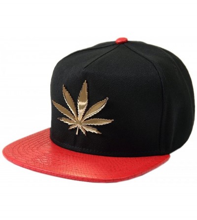 Baseball Caps Men's Adjustable Leaf Shape Studded Flat Bill Caps - Black Red - C011MJIJSJH $23.27
