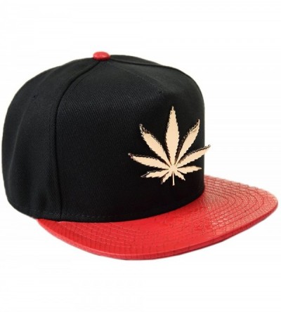 Baseball Caps Men's Adjustable Leaf Shape Studded Flat Bill Caps - Black Red - C011MJIJSJH $12.10