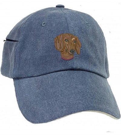 Baseball Caps Dachshund Miniature Low Profile Baseball Cap with Zippered Pocket. - Blue Pigment Dyed - CY128IX5W87 $29.38